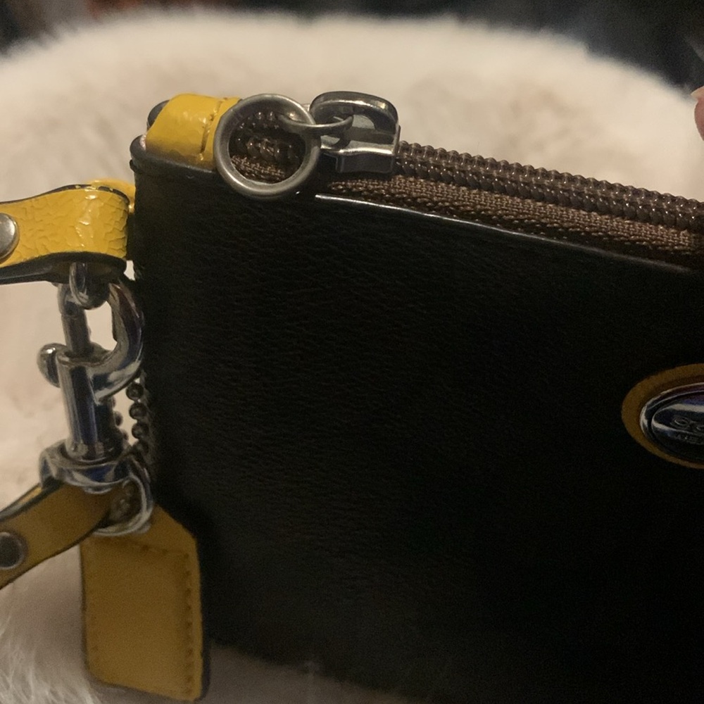 Coach Brown and Yellow Wristlet with Gold Accents FIRM! - Picture 6 of 8